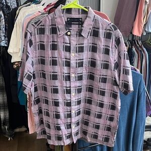 All Saints Men's Sugared Lilac and Black Checkered Shirt